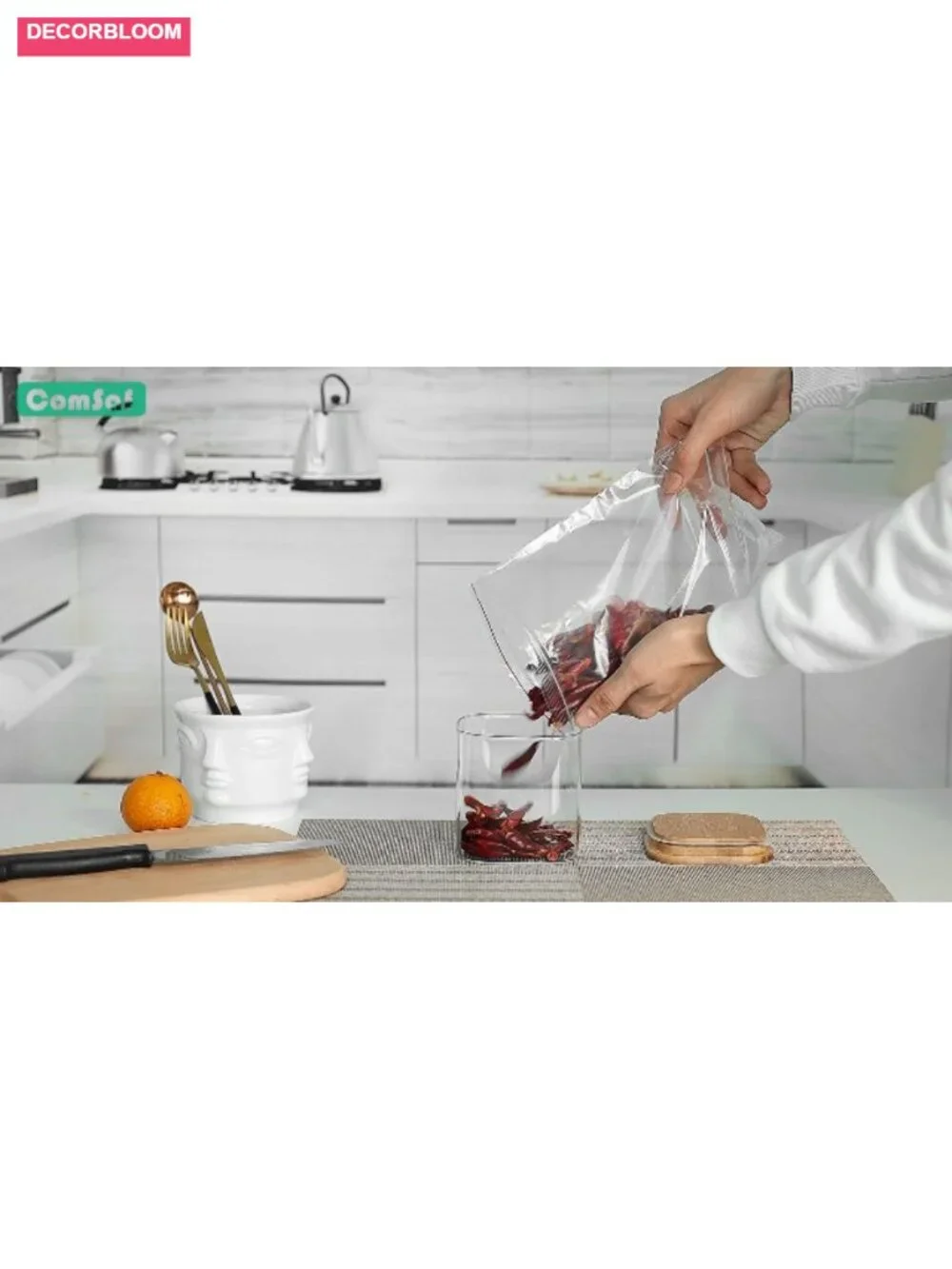Square Glass Jars with Bamboo Lids, 3-Piece Airtight Pantry Storage